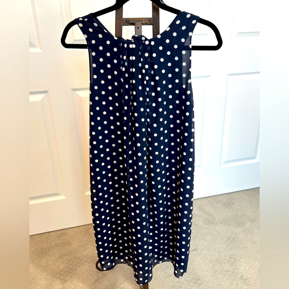 Beautiful brand new with tags navy blue and white polka dot sleeveless dress